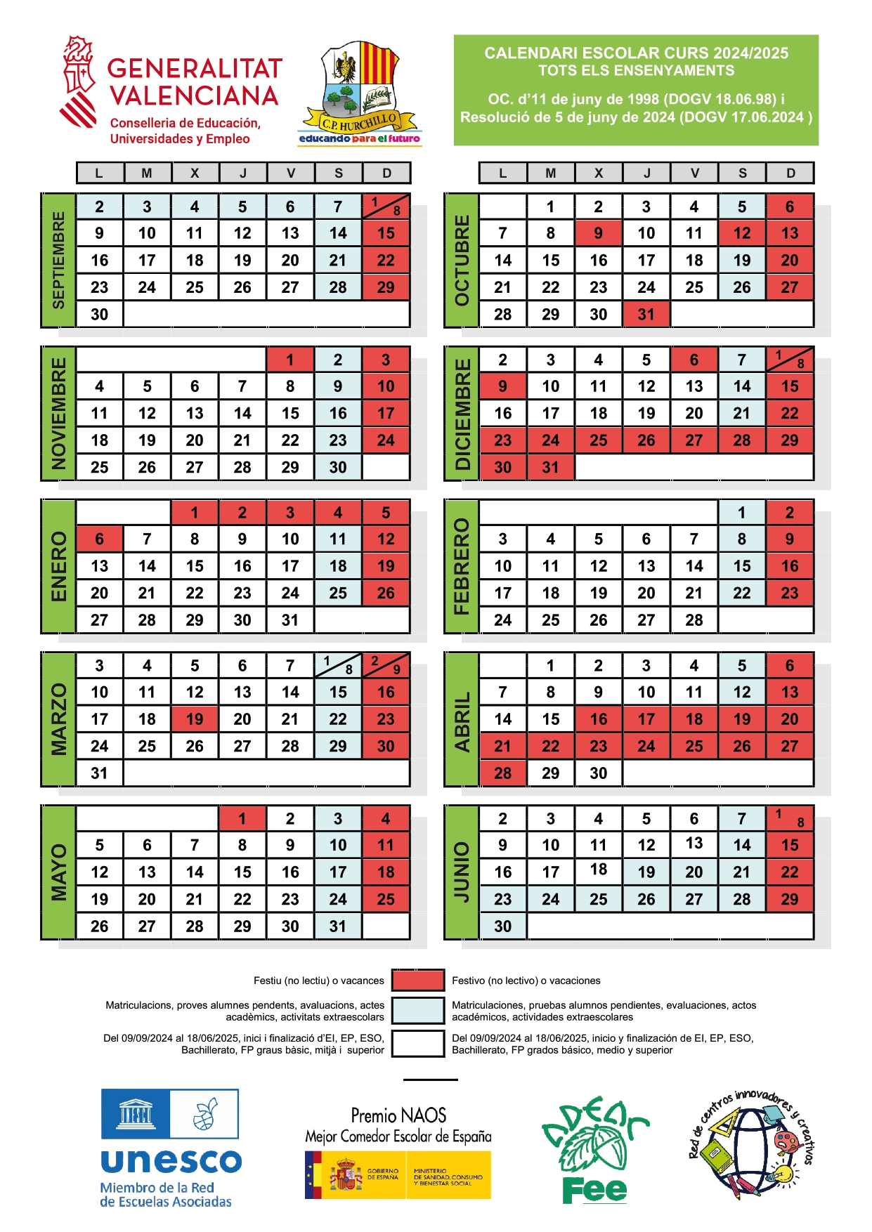Calendario Escolar 2024/2025
